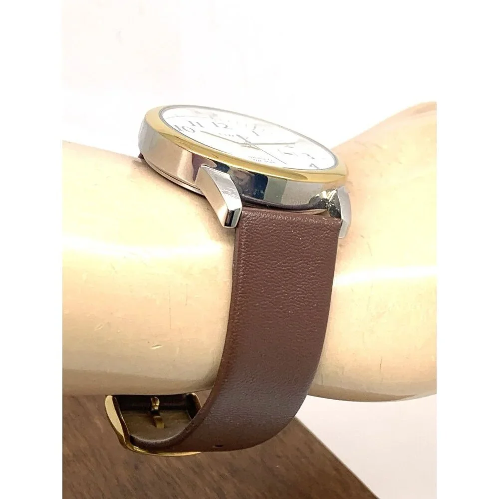 Timex Men's Watch TW2W52100 Quartz Indiglo White Dial Date Brown Leather 40mm